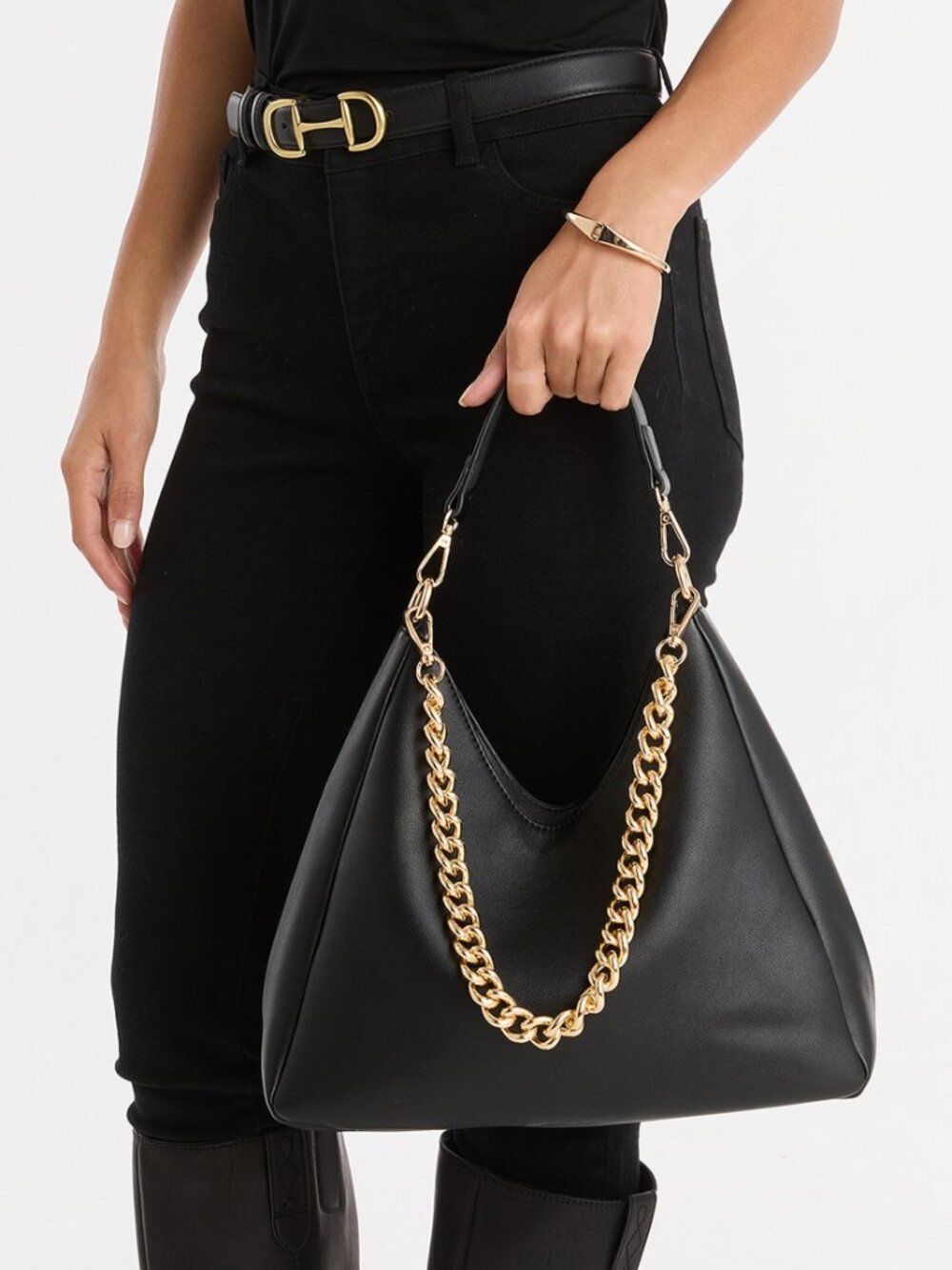 THE NOLI SHOP Tribeca Chain Leather Bag Black, New